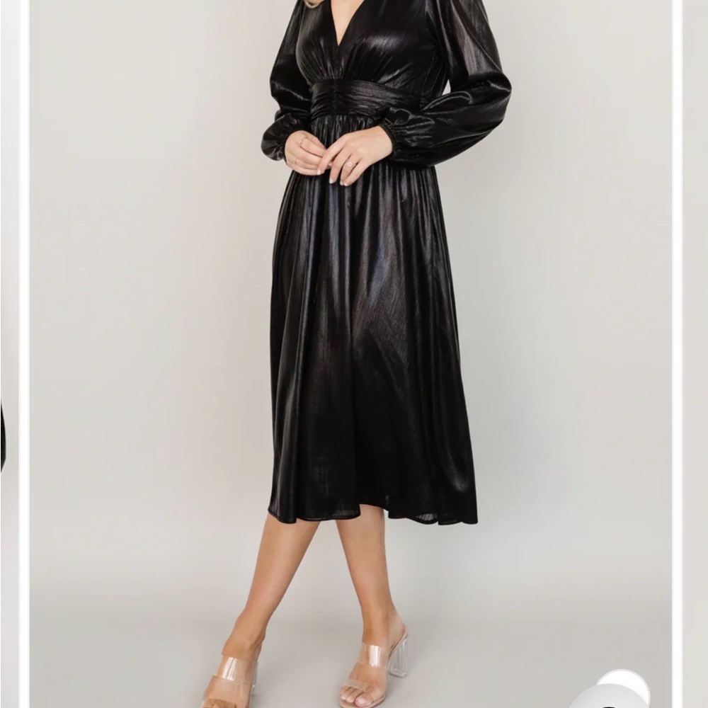 Baltic Born Black Shimmery V-Neck Midi Dress